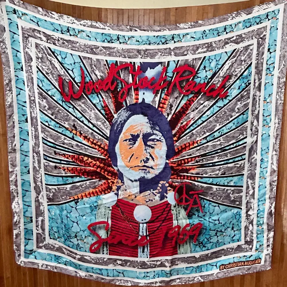 Vintage Christian Audigier Love Woodstock Ranch Silk Scarf Rare